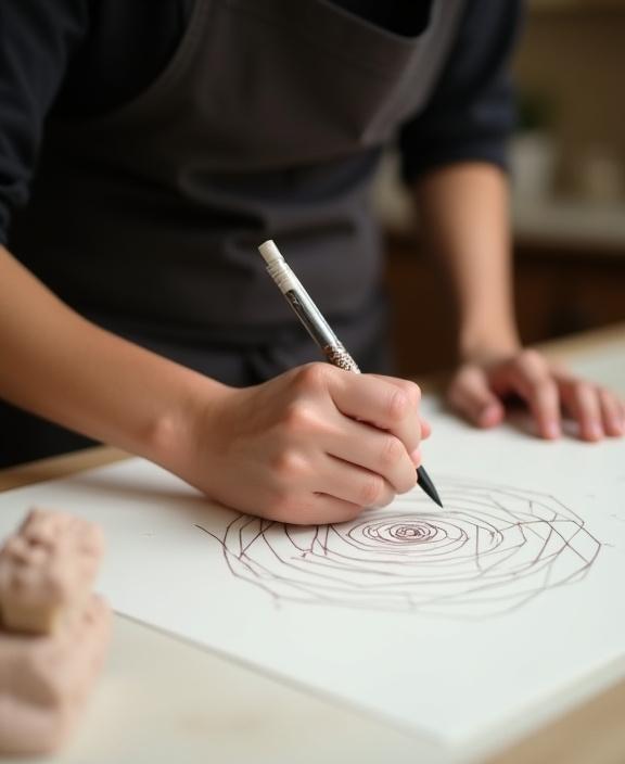 ケーキのデザインパターンをスケッチするパン職人