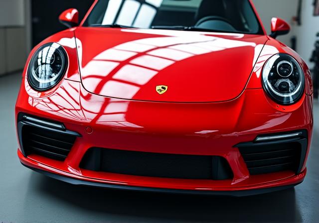 ディテイリング後、輝くポルシェ911のフロント部分