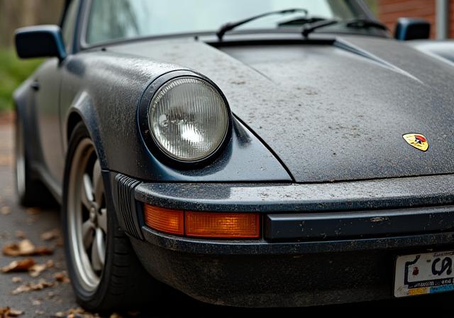 汚れたポルシェ911のフロント部分